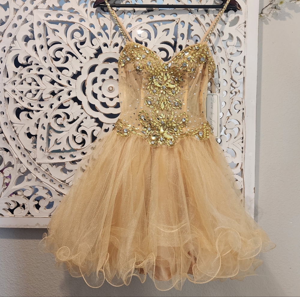 Dave & Johnny Prom Tulle Embellish Nini Dress In Peach Tone Size 2 Nwt